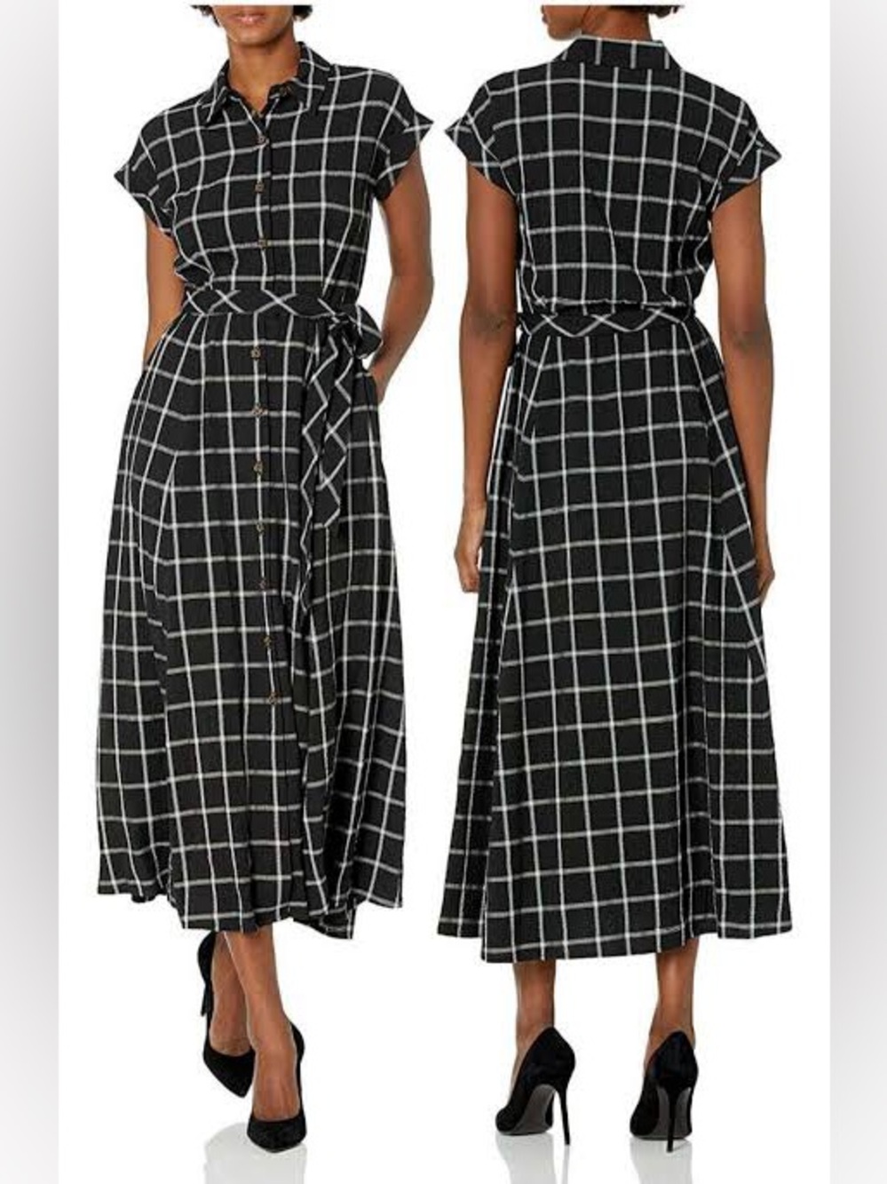 Calvin Klein Black Windowpane Dress Skirt with Tie Waist - Picture 2 of 5